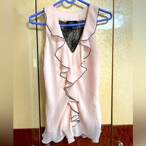 Ruffled Pink Chiffon Blouse with Lace Back